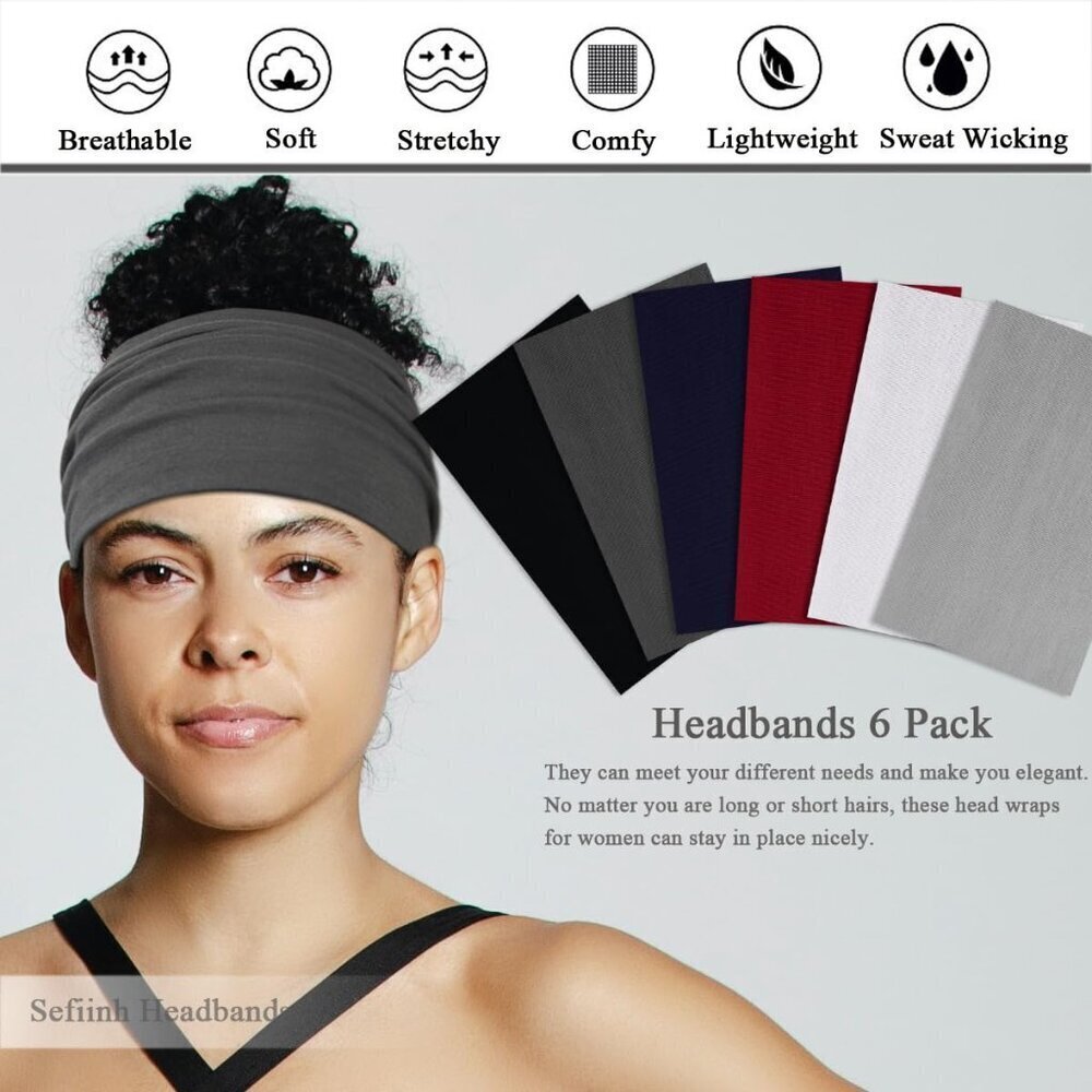 Wide Headbands for Women Stretch Boho Hair Bands Turban Workout Accessories 6 Pa - Picture 2 of 6